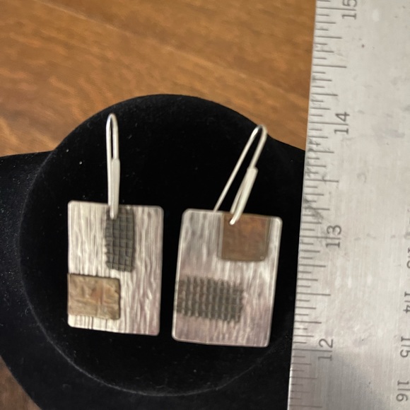 Sterling and copper handmade earrings by Leterneau. - Picture 2 of 4